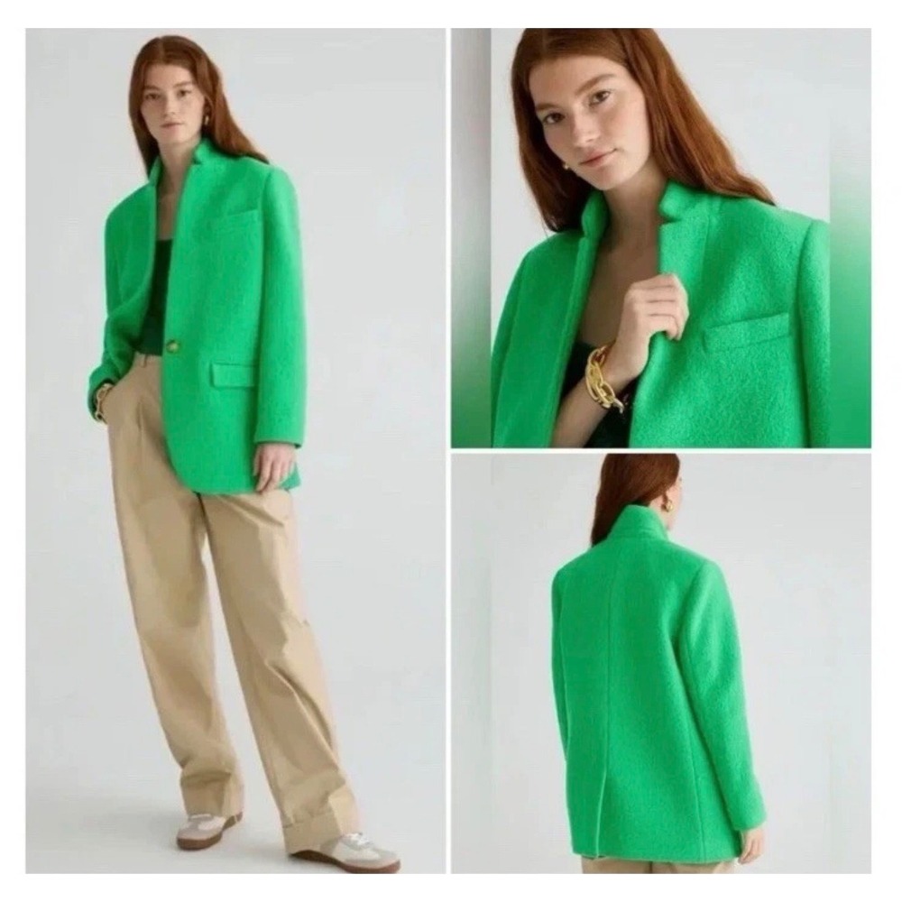 J.Crew Italian Boiled Wool Blazer Womens‎ 8 Green NEW Standing Collar Coat